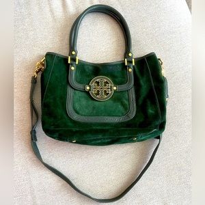 Tory Burch Emerald Green Suede Convertible Shoulder Bag